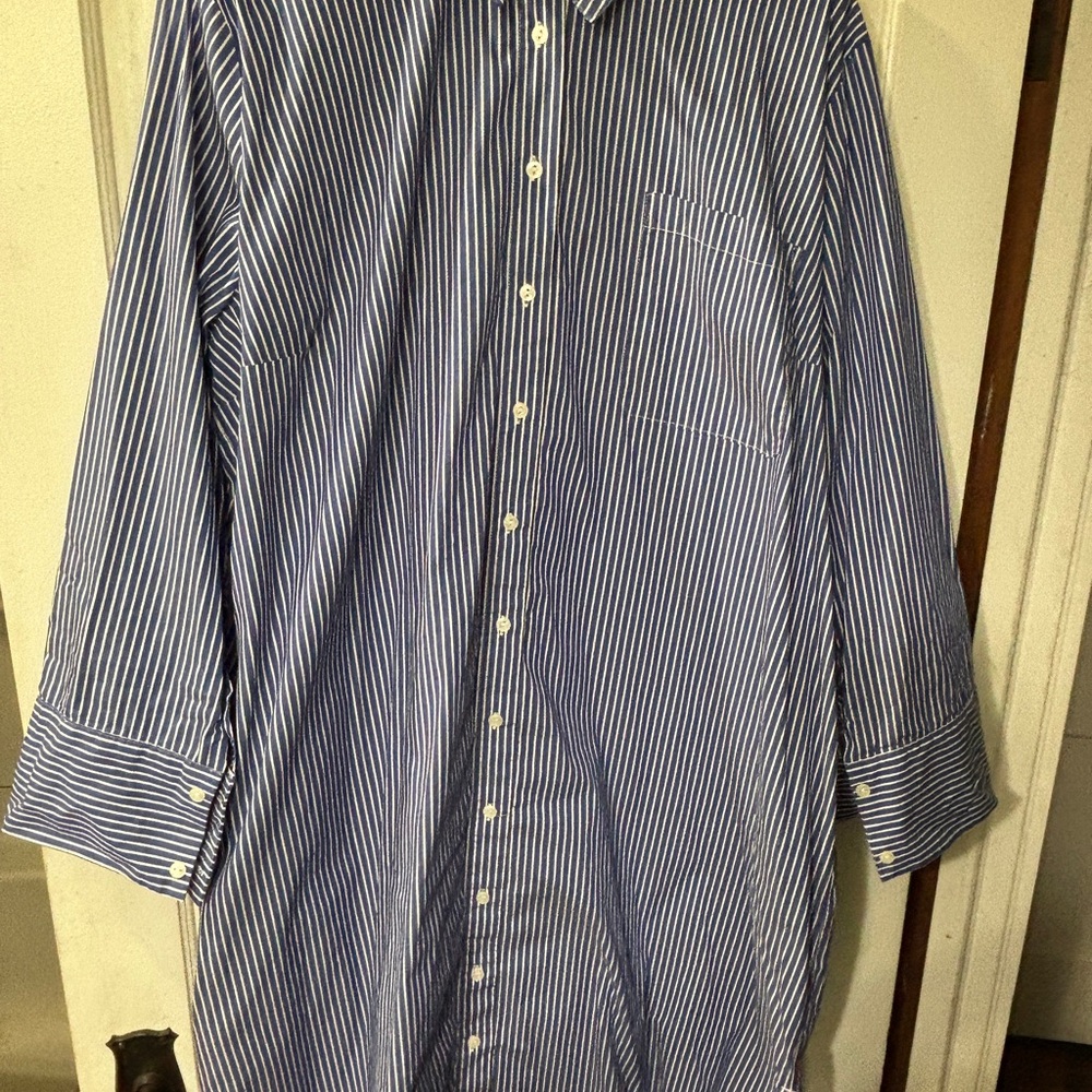 Universal Standard Navy Striped Button Down Shirt